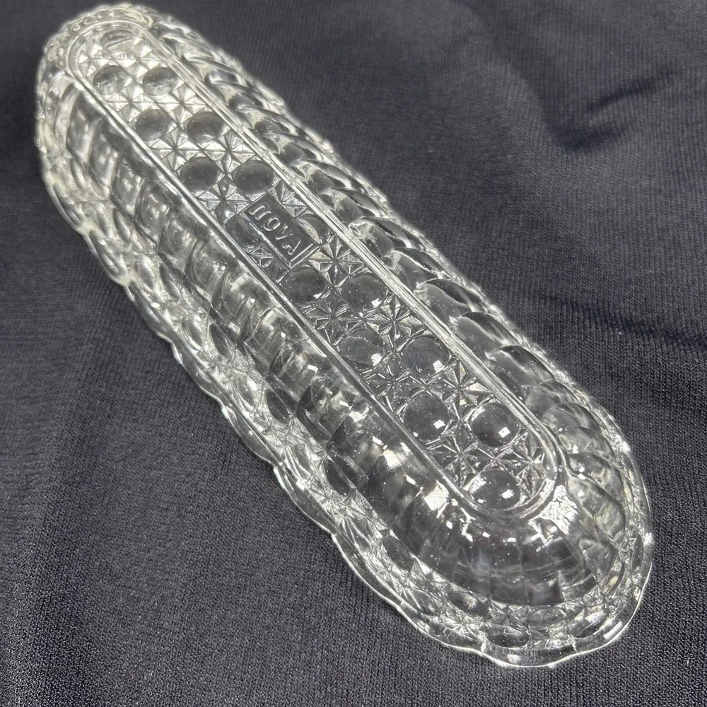 Vintage 1970s Avon Clear Glass Daisy‎ & Button Relish Celery Serving Dish Oblong